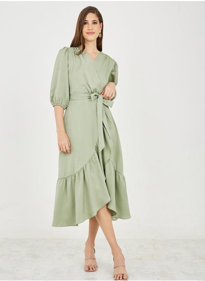 Buy Frill Hem Self Tie Up A-Line Midi Dress in Saudi Arabia