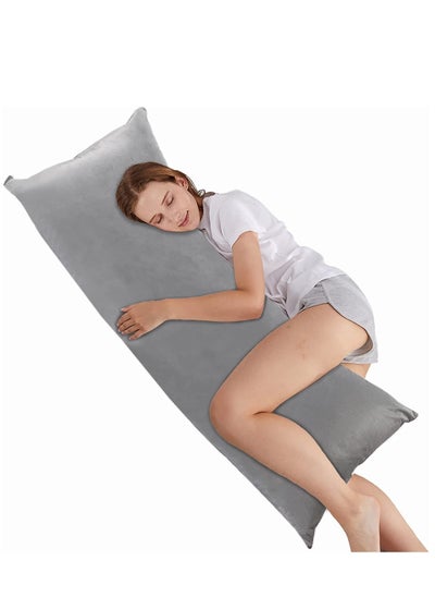 اشتري Body Pillow with Gray Velvet Pillowcase - Body Pillows for Adults - Long Pillows for Sleeping - Full Body Pillow with Zippered Velvet Cover-20x54inch (Gray) في السعودية