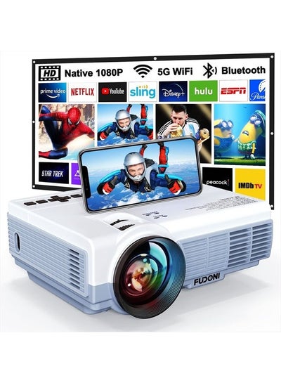 Buy Projector with WiFi and Bluetooth, 5G WiFi Native 1080P 10000L 4K Supported, FUDONI Portable Outdoor Projector with Screen for Home Theater, Compatible with HDMI/USB/PC/TV Box/iOS and Android Phone in UAE