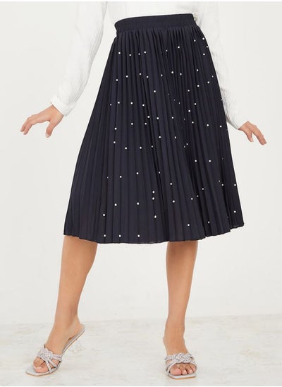 Buy Studded Faux Pearl Pleated Midi Skirt in Saudi Arabia