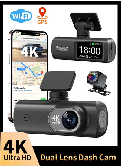 Buy Dash Cam Car Camera Dash Cam Night Vision Car Camera Front camera 4k Back camera 2k interior camera 1080p HD with 128GB Memory card in Saudi Arabia