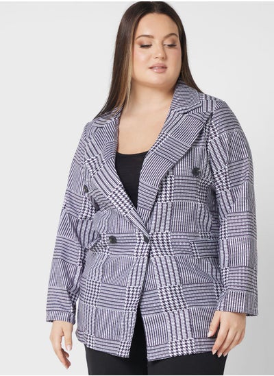 Buy Checked Button Detail Blazer in UAE