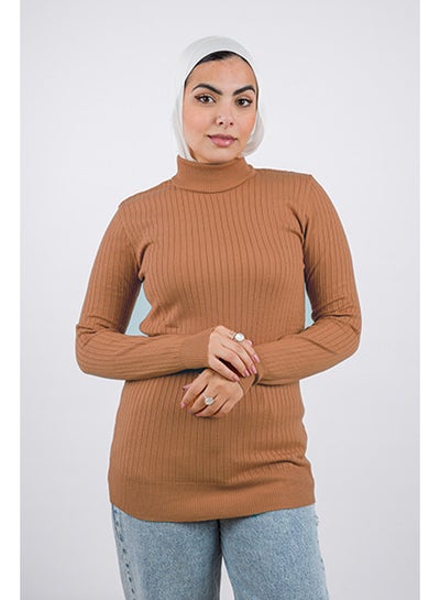 Buy Wide Short Ribbed Pullover | Free Size | Camel in Egypt