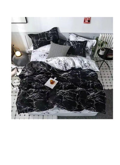 Buy 6-Pieces Glace Cotton Printed Fancy Comforters Set Fixed duvet, fitted bedsheets and pillowcase King Size F49 in UAE