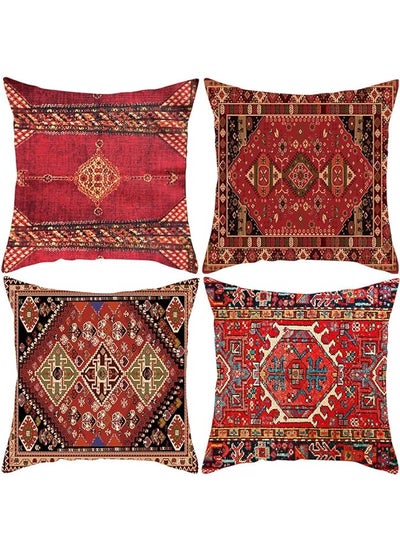 اشتري Boolygo 4 Pack Throw Pillow Cover s Geometric Persian Home Decor Set of 4 Oriental Pillow Cases Decorative 18 x 18 Inches Cushion Couch Sofa Pillowcases Colorful Red Tribal (18x18 inch, Colorful Red) في السعودية