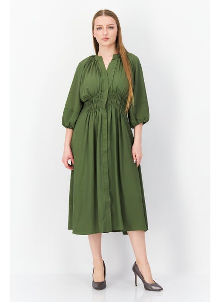 اشتري Women Plain Midi Dress, Olive في الامارات