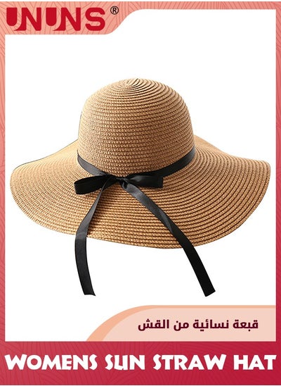 اشتري Women's Sun Hats,Fashion Large Wide Brim UPF 50 Summer Hat,Sun Straw Hat For Girls Lady,Foldable Roll Up Floppy Beach Cap,Full Sun Protection Sun Hat For Spring Summer Autumn,Khaki في الامارات