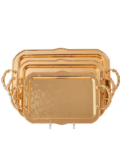 Buy Trays set of 3 pieces of different sizes made of steel golden color in Saudi Arabia