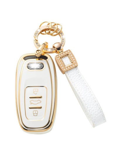 اشتري Soft TPU Smart Remote Car Key FOB Cover Holder Case Fit for Audi Key Fob Cover with Leather Lanyard, Car Key Fob Case Compatible with R8 Q5 Q7 S3 S4 S5 S6 S7 S8 SQ5 RS5 RS7 A4 A5 A6 A7 A8 (White) في السعودية