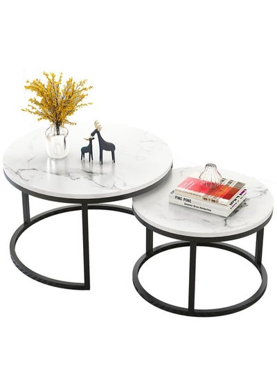 اشتري Coffee Table Living Room, Creative Home Round Table, Small Apartment Marble Wrought Iron Tea Table في الامارات