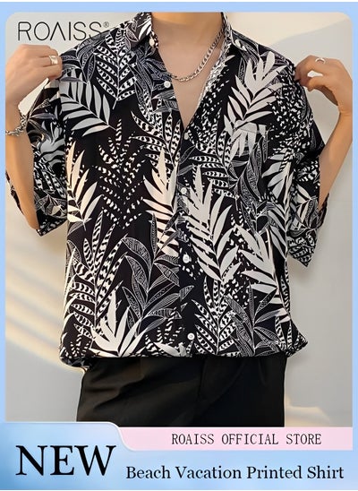 اشتري Men's Hawaiian Printed Vacation Shirt Lightweight And Stylish Loose Fitting Lapel Short Sleeved Top Button Open Close Beach Cardigan في الامارات