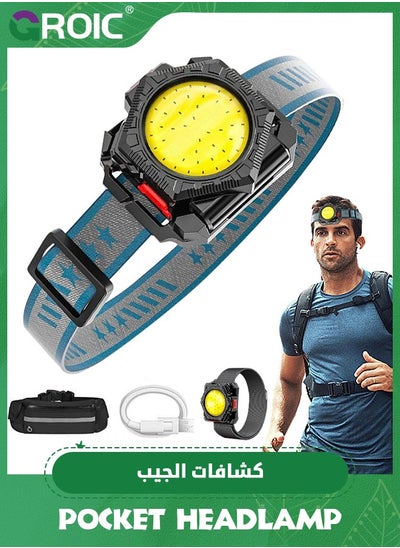 اشتري 3-In-1 Headlamp Flashlight with Bag, Wristband, Headband, Hand Free Running Light, Super Bright Bead Wrist Light Rechargeable for Night Walking, Running, Hiking & Outdoor Camping في الامارات