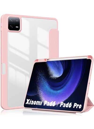 اشتري حافظة Xiaomi Pad 6/Pad 6 Pro مقاس 11.0 بوصة مع خاصية الاستيقاظ والنوم التلقائي مع حامل ثلاثي الطي مع حامل قلم رصاص وغطاء خلفي شفاف Csae لـ Xiaomi Pad 6 في السعودية