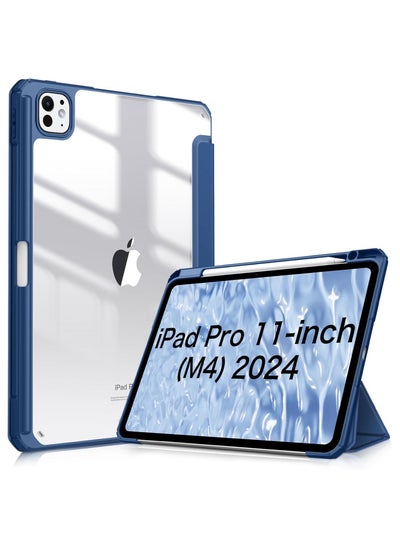 Buy iPad Pro 11-inch M4 (2024) (Model Number: A2836/A2837/A3006) - [Built-in Pencil Holder] Shockproof Protective Cover with Clear Transparent Back Shell, Navy Blue in UAE