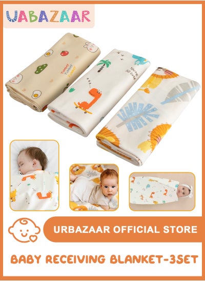 Buy 3 PCS Baby Swaddle Blanket for Newborn Infant Swaddling Wrap Babies Sleeping Bag for Boy Girl Soft Cotton Sleep Sack(Yellow lion + cute dinosaur + fruit rabbit) in UAE