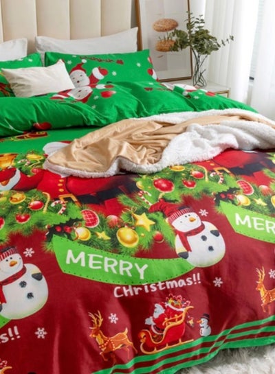 Buy Bedding Set Without Filler, Red and Green Color Christmas Snowman Design Various Sizes in UAE