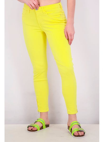 Buy Women Regular Fit Plain Low Rise Stretchable Skinny Jeans, Yellow in Saudi Arabia