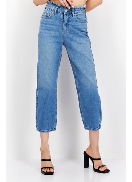 اشتري Women Petite Super High Waist Washed Non-Stretchable Denim, Blue في الامارات