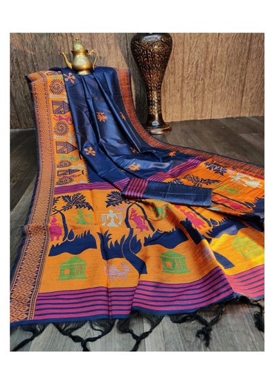 اشتري Blue Khadi Silk Saree with Weaving design Plus Unstitched Blouse في الامارات