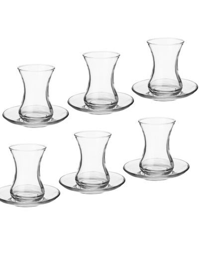 Buy Turkish tea set transparent glass consisting of 6 cups and 6 saucers in Saudi Arabia