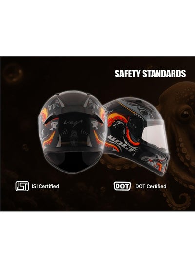 اشتري Bolt Octopus ISI DOT Certified Full Face Gloss Finish Helmet for Men and Women with Clear Visor Black Orange  Size M في الامارات