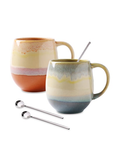 Buy Large Coffee Mugs 16 oz, Set of 2 Ceramic Tea Mugs with Spoons, Perfect for Soup, Hot Cocoa, and More, Funny Tea Cups for Office and Home in UAE