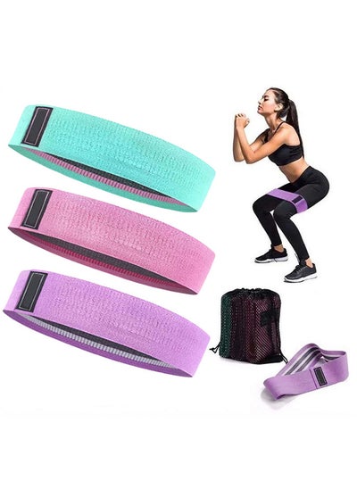 Buy 3-Piece Exercise Resistance Loop Bands, Fabric Exercise Loop Bands Yoga, Pilates, Fitness and Home Workout in Saudi Arabia