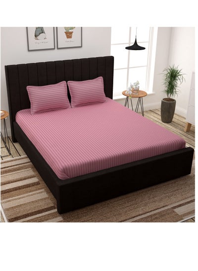 Buy Story@Home Bed Sheet King Size, 100% Cotton, 300 TC with 2 Pillow Covers, Peach in UAE