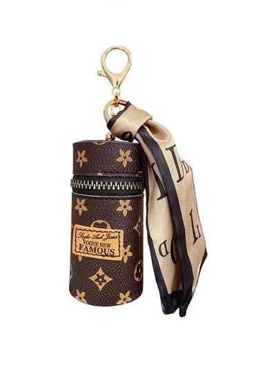 Buy Retro bucket shaped zero wallet, lipstick bag (brown flower) in UAE