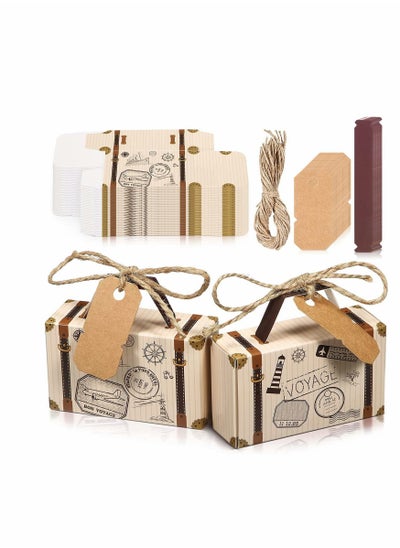 اشتري Small Candy Boxes, 50pcs Travel Suitcase Favor Boxes with Burlap Twine, Mini Vintage Kraft Candy Favor Boxes Gift Bags for Wedding Bridal Shower Travel Theme Party Supplies Party Rustic Candy Boxes في الامارات