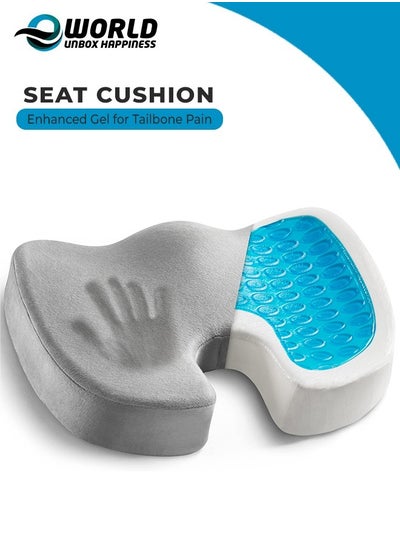 Buy Gel Enhanced Seat Cushion with Non-Slip Bottom, Built-in Handle and Machine-Washable Cover, Orthopedic Cushion for Tailbone Pain Relief, Ideal for Office Chair, Car Seat, Home and Traveling in UAE