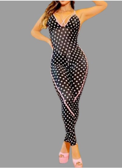 اشتري Women's long jumpsuit with dotted open chest and back, without sleeves في مصر