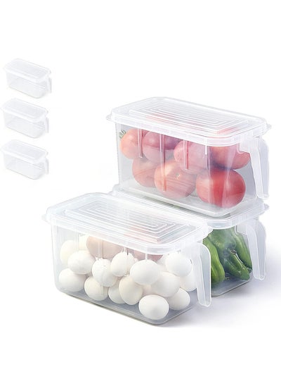 Buy 3-Piece Refrigerator Organizer, Stackable Plastic Kitchen Food Storage Containers with Lids and Handle for Fruits and Vegetables, Freezer Safe Food Storage Boxes, Transparent in UAE