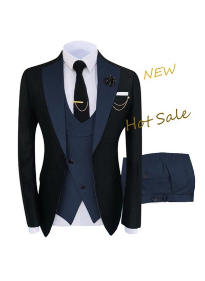 Buy Slim Fit Mens Groomsmen Suit Spring Autumn Party Three-Piece SetNavy blue Navy blue in Saudi Arabia