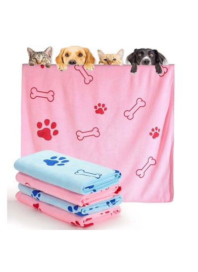 اشتري 4 Pieces Dog Towels for Drying Dogs Puppy Towel Bulk Microfiber Absorbent Towel Pet Bathing Supplies Quick Drying Paw Towel for Medium Dogs Cats Pets Shower 23.6 x 39.4 Inch في الامارات