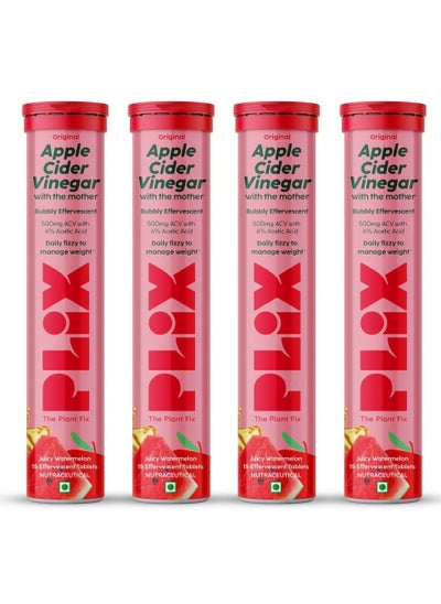 Buy PLIX The Plant Fix Apple Cider Vinegar Effervescent Tablet with Mother - Juicy Watermelon - Pack of 4 in UAE