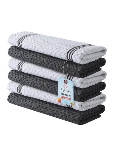 اشتري Premium Kitchen Towels Pack Of 6 100% Cotton 15X25 Inches Absorbent Dish Towels Tea Towels Terry Kitchen Dishcloth Towels Grey Dish Cloth For Household Cleaning في السعودية