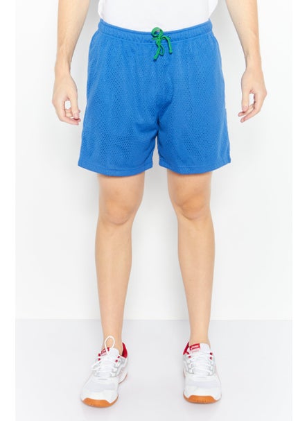 Buy Men Textured Drawstring Shorts, Blue in UAE