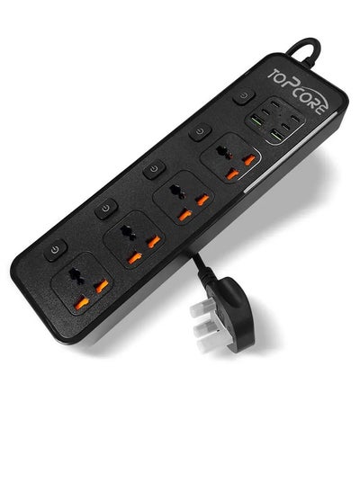 Buy Power Strips Extension Cord 5 Sockets Universal Plug Adapter with 4 USB C & 2 USB A Ports Surge Protector Charging Socket with 1.8M Bold Extension Cord (Black) in UAE
