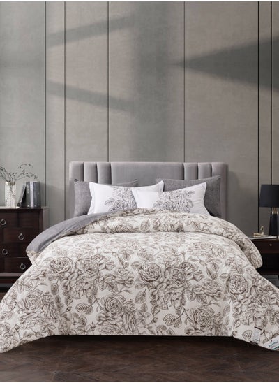 Buy Printed Comforter Set 6-Pcs King Size All Season Decorated Reversible Double Bed Comforter Set Fits (200 X 200 Cm)With Super-Soft Down Alterntaive Filing,PLatinum in Saudi Arabia