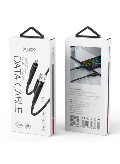 Buy Yesido CA109 Data Cable 3 Meter USB to Micro Devices Charging and Data Transmission 2A Fast Charging Cable - Black in Saudi Arabia