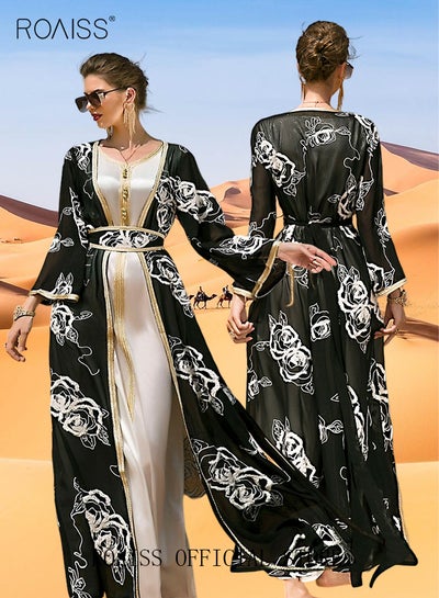 Women Two-piece Flower Embroidery Long Skirt with Belt Ethnic