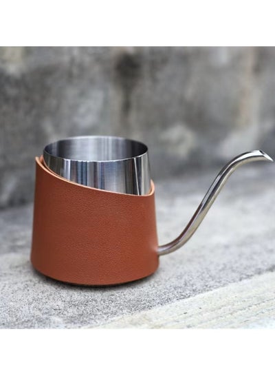 Buy Hand Drip Gooseneck Tea Pot Coffee Drip V60 Pour Over Kettle Tea Pot 304 Stainless Steel Leather Protective Sleeve Brown 350ml in Saudi Arabia