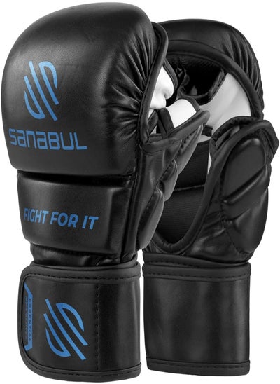 اشتري Sanabul Essential 7 oz MMA Gloves Men & Women | Gloves for Martial Arts Sparring & Training Gloves | Hybrid MMA Kick Boxing Gloves Men | Grappling Gloves (Black/Blue, Large/X-Large) في الامارات