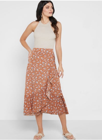 Buy Ruffled End Printed Skirt in UAE