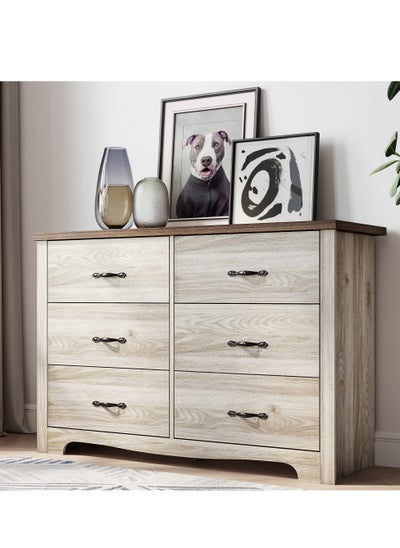 Buy LINSY HOME -  Wood Dresser Chest,  Chest With 6 Drawers , Dressers Organizer for Bed Room Living Room, Closet, Hallway, Nursery, Beige Color, size 120L*39.8W*79.7 H cm in UAE