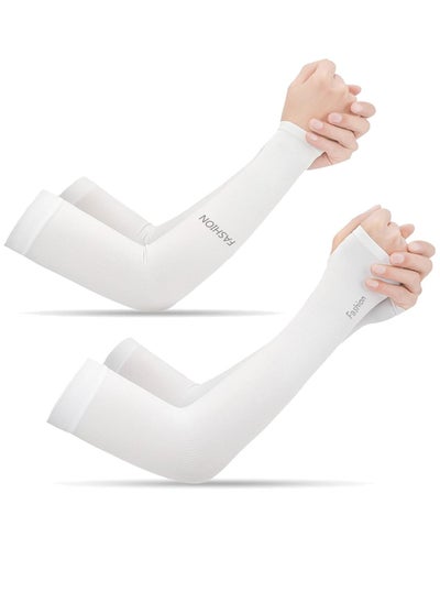 Buy 2Pairs Summer UV Sun Protection Arm Sleeves Ice Cooling Men's Women's Solid Arm Warmers for Outdoor Spots & Activities (White) 100grams in UAE