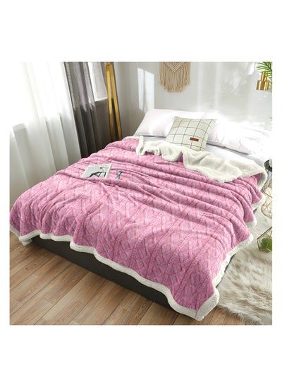 Buy Jacquard Sherpa Blanket King Size Faux Fur Bed Blanket 220x240cm Flannel Fleece Reversible Blanket Double Size Warm and Plush Throw Blanket Pink in UAE