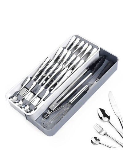 اشتري Kitchen Drawer Organizer, Silverware Organizer Storage Tray, Compact Cutlery Expandable Organizer for Kitchen Drawer Holding Flatware Spoons Forks في الامارات