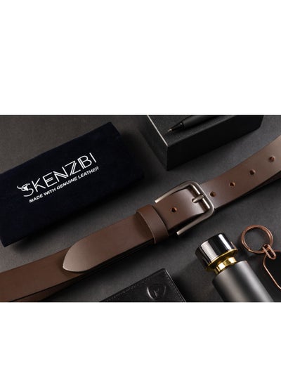 Buy Leather Belt For Men 35MM Wide Best for Formal Casual Brown in UAE